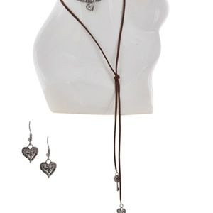 Burnished Silver Tone / Brown Suede Cord / Lead Co